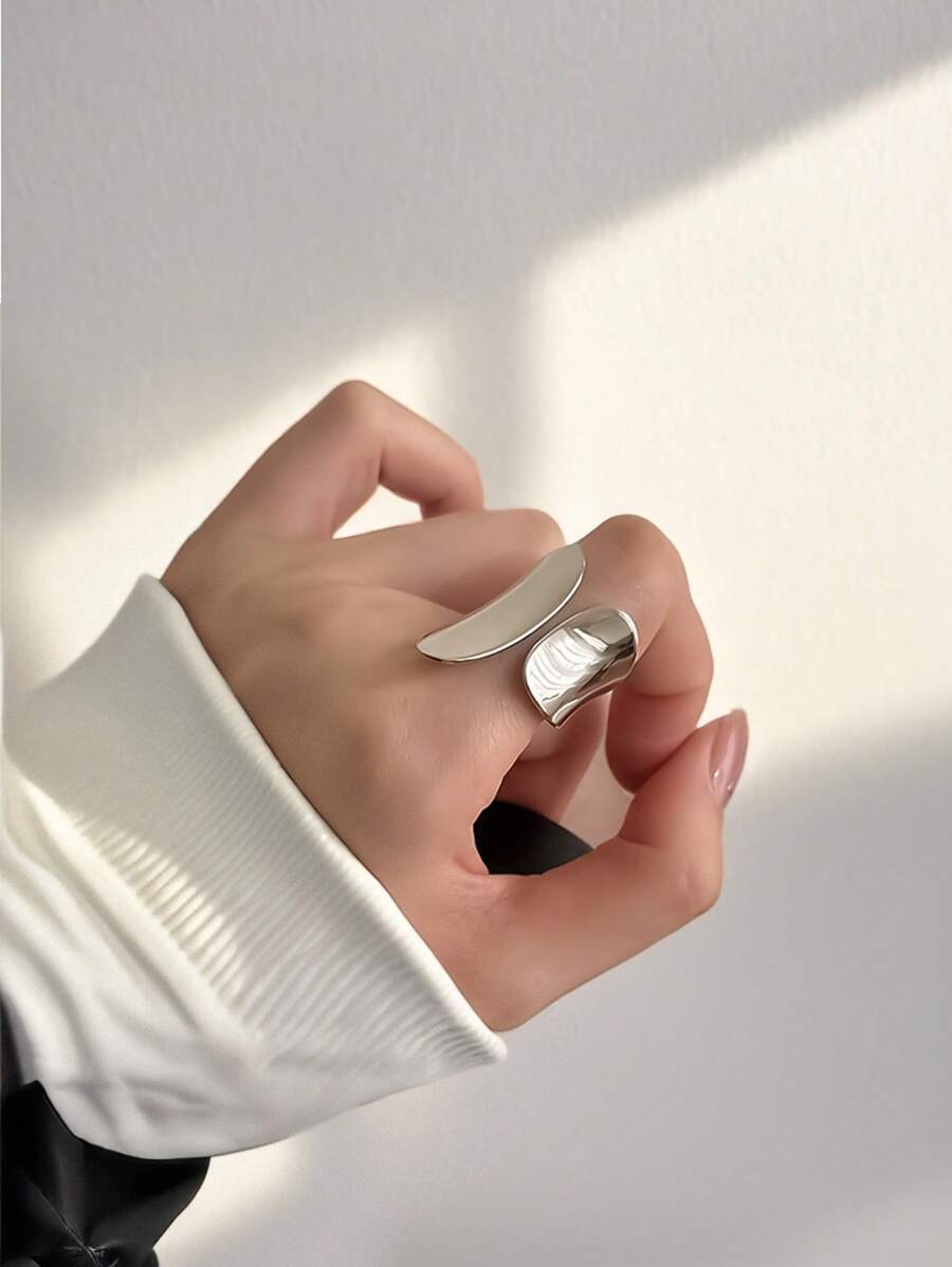 1pc Anel ajustável de metal assimétrico de aço inoxidável Anel de moda personalizado Anel de punho minimalista para mulheres para decoração diária Anel geométrico Anel de punho largo Anel ajustável