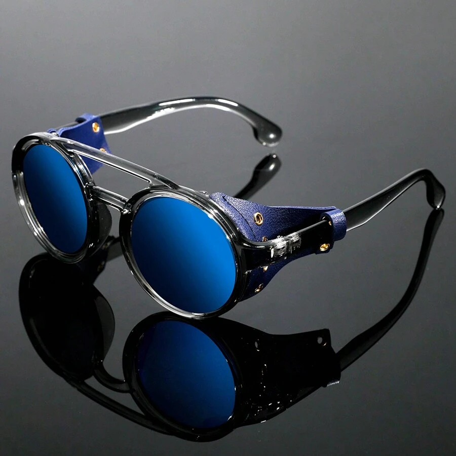 Glacier Windproof Mountaineering Steampunk Style Round Vintage Fashion Glasses Retro Eyewear For Men With Leather Side Goggles Cycling Riding Biking Moto Glasses Halloween Beach Accessories Glasses Shades For Summer Beach Vacation,Outdoor,Travel