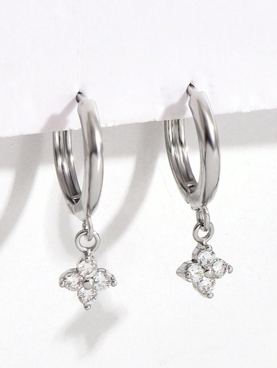 1 paire de boucles d'oreilles pendantes charmeuses et minimalistes en fleur de cuivre avec zircone pour femmes