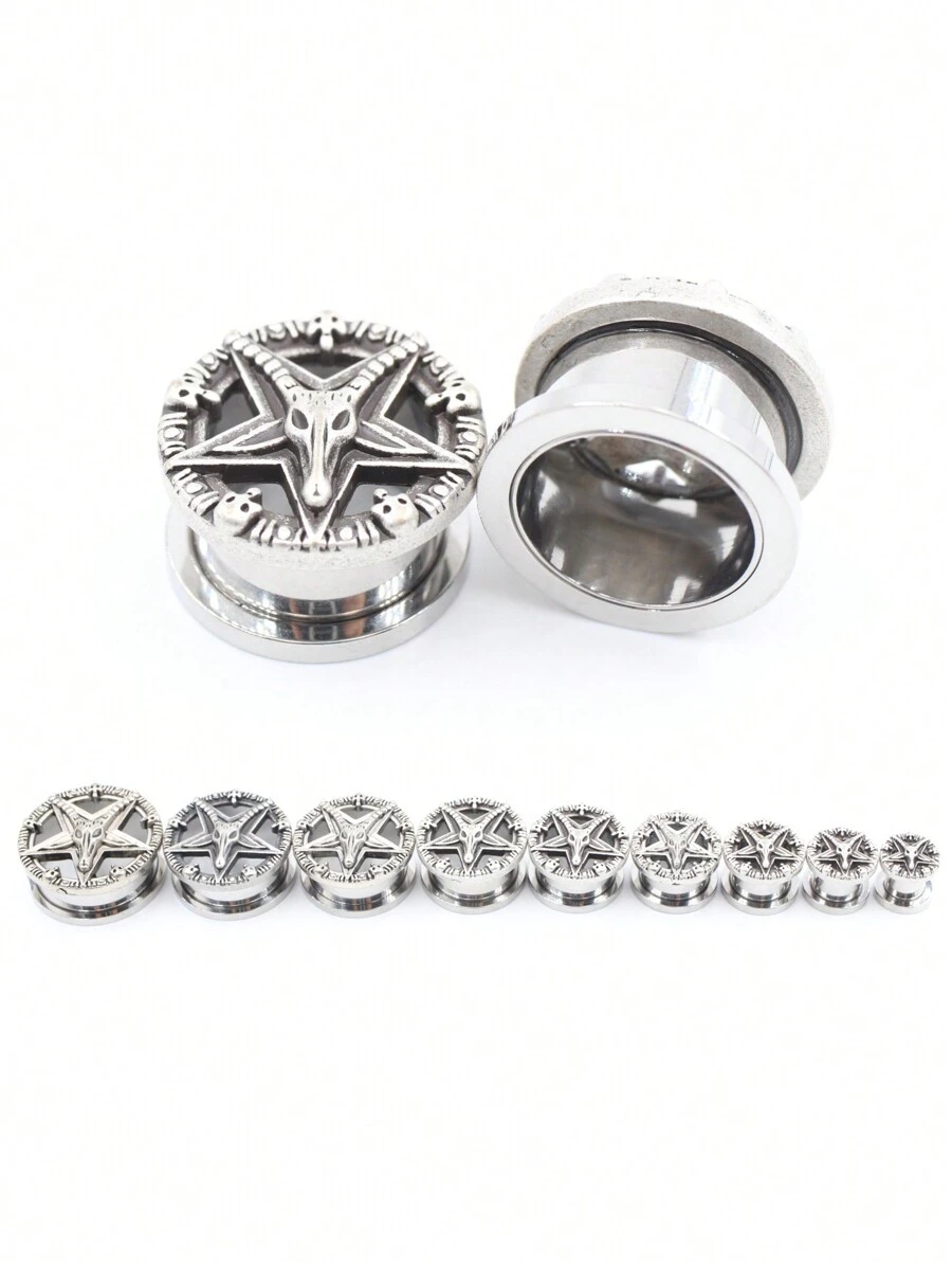 2 Peças Expansores de Piercing de Túnel Auricular com Polia de Caveira de Estrela de Aço Inoxidável de 8mm-25mm, Joia Corporal para Presente de Mulheres e Homens