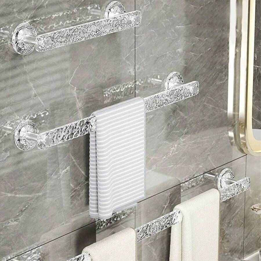 1 pieza Barra de toallas de plástico transparente, barra colgante de toallas sin perforación para almacenamiento, soporte de pared para toallas, perchero para zapatillas de baño, organizador de zapatos para baño, inodoro, ducha, decoración de baño, artículos de baño, accesorios de baño, organizador de baño, decoración de otoño, de vuelta a la escuela