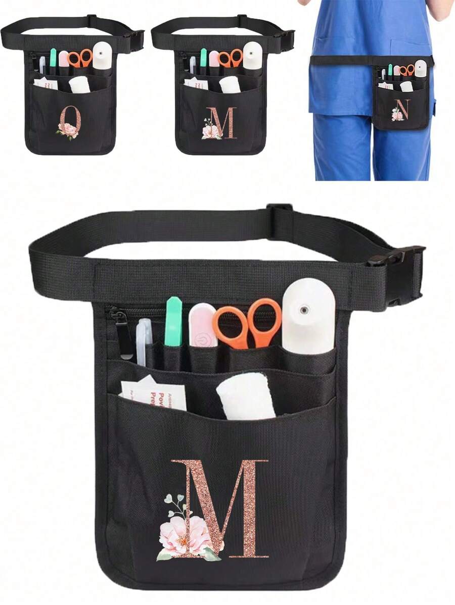 1pc Nursing Tool Waist Bag Nurse Medical Bag Rose Gold Initials A To Z Letter Pattern Multifunctional Adjustable Multi-Insert Bag, Pet Medical Care Bao Universal Multi Pocket Nurse Fanny Pack Multi Pocket Waist Organizer Belt With Adjustable Waist Strap Work Pocket Medical Supplies Storage Waist Pouch Organizer Pouch