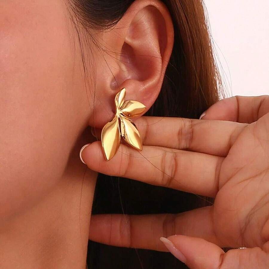 1 Par de Brincos com formato de Flor e Folha de Cobre, adequados para uso casual diário de mulheres, Dia dos Namorados, Mãe, Dia das Mães, presente