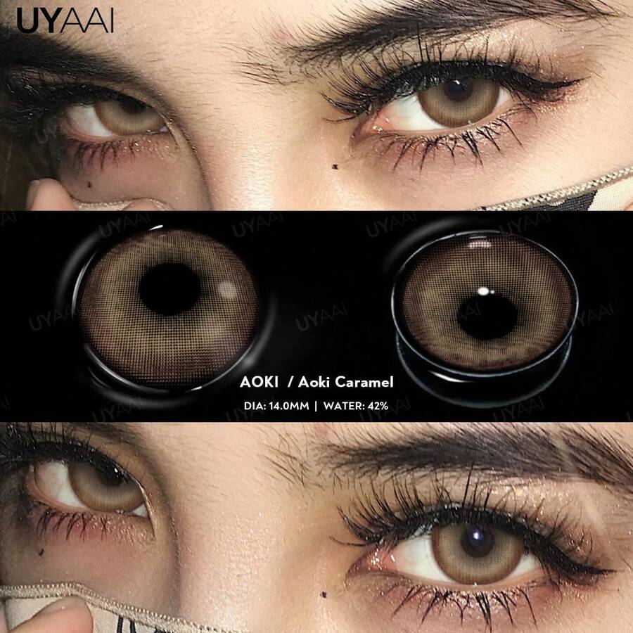 UYAAI UYAAl Aoki Caramel Colored Contact Lenses For Eyes Blissful 1 Pair 1 Year Disposable Fashion Lenses Eye Contact