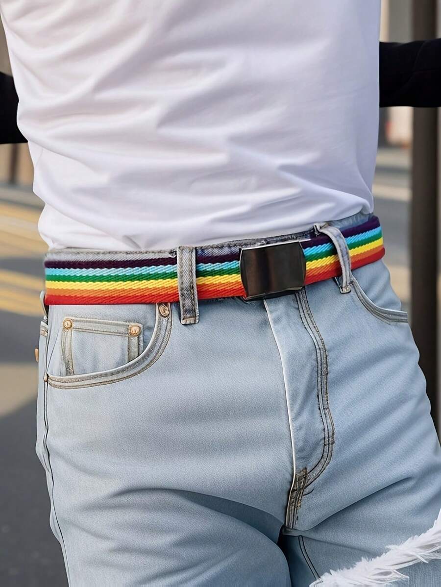 1 Stück Herrengürtel mit Regenbogen-Gurtband-Schnalle, vielseitiges Tages-Accessoire