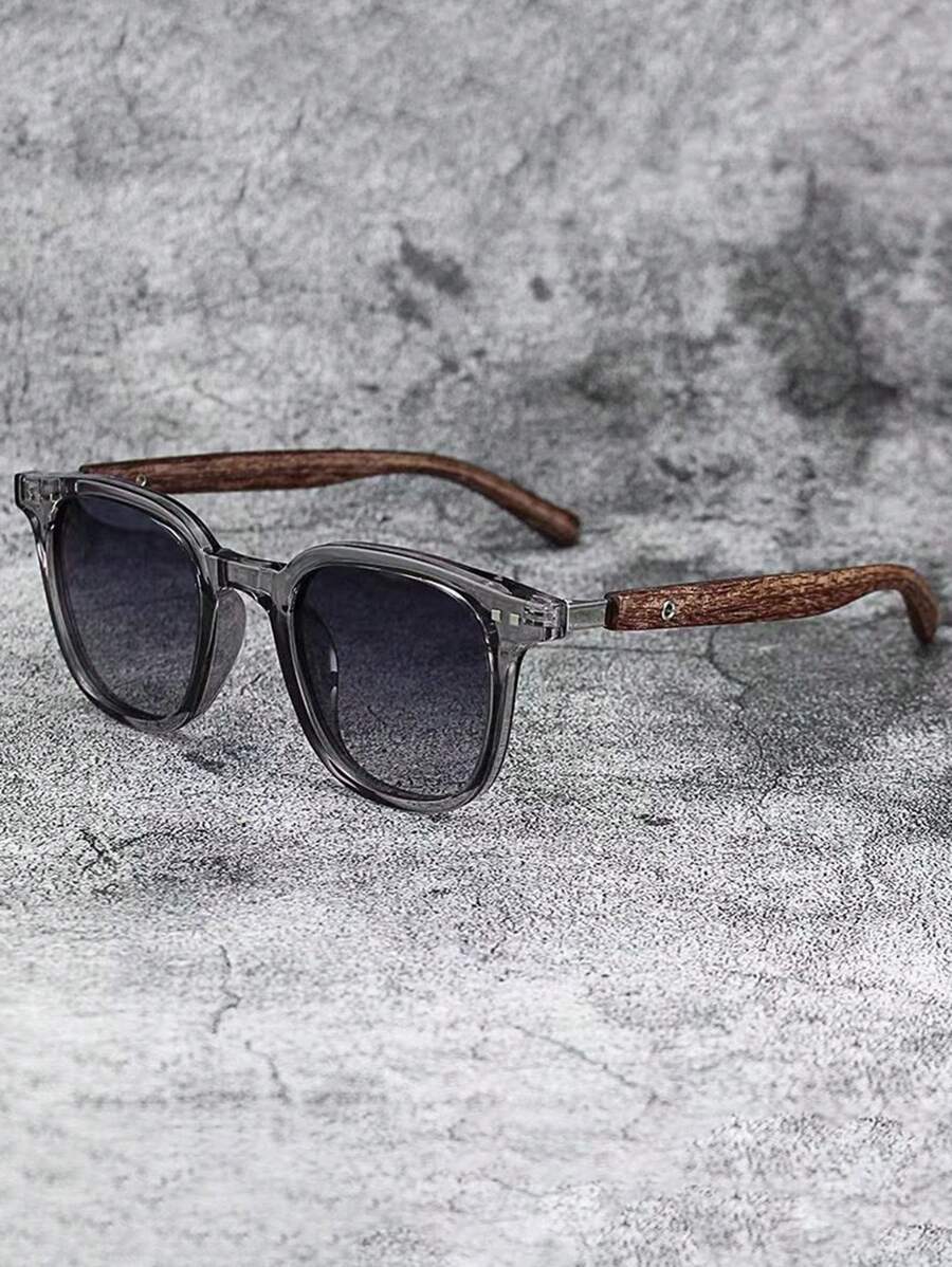 1pc Wood Grain Leg Rivet Fashion Unisex Fashion Glasses, Stylish For Summer Beach Vacation,Outdoor,Travel Back To School Fashionable Preppy School Look