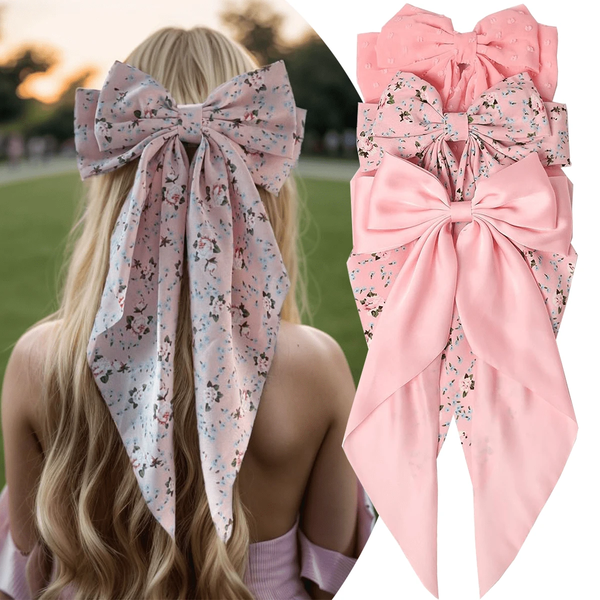 3 stuks grote strik haarspeldjes voor vrouwen, satijnen haarspeldjes voor meisjes, lange linten, haarspelden, accessoires voor feestjes, strik haarspeldjes voor vrouwen, haarspeld met lange staart, haaraccessoires voor meisjes, Valentijnsdag, Valentijnsdag, klauwclips