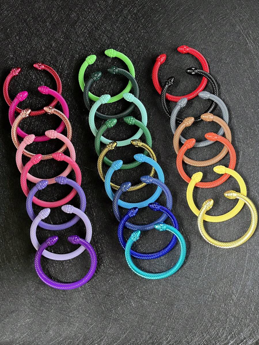 1pc European & American Fashionable Lacquered Twisted Rope Open Bangle Bracelet, Versatile Accessory For All Seasons & Holidays