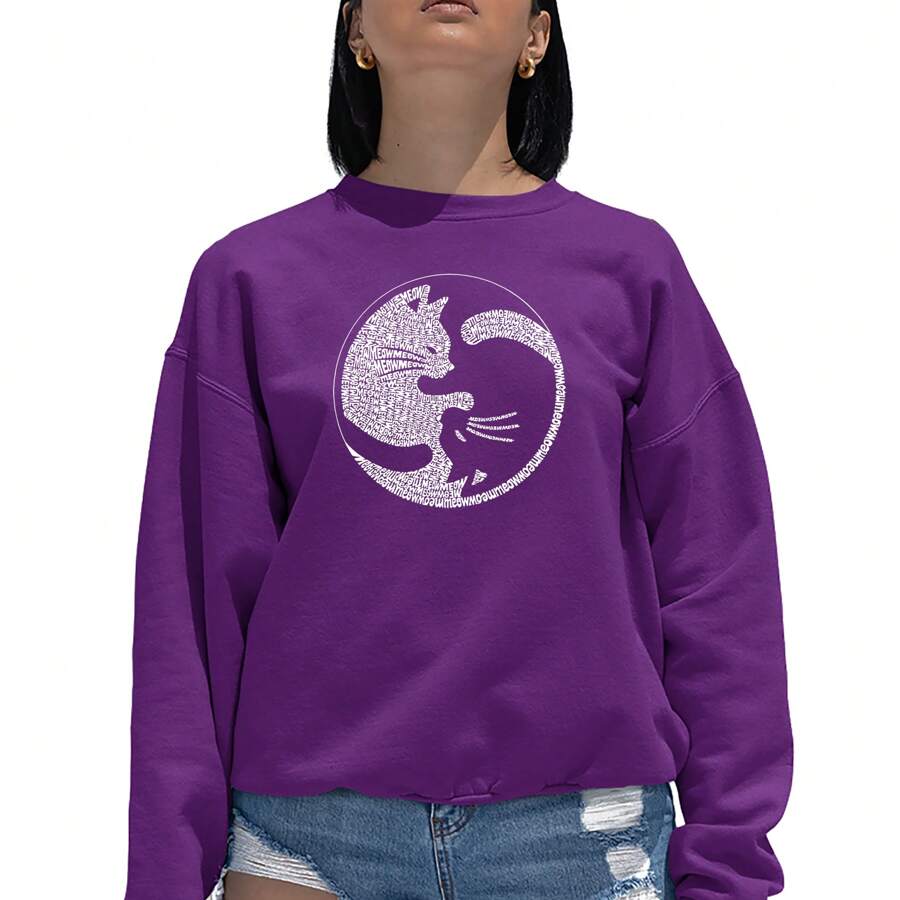 LA Pop Art Women's Word Art Crewneck Sweatshirt - Yin Yang Cat