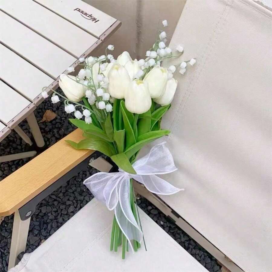 1pc Bride Wedding Minimalist Elegant Calla Lily, Tulip, Lily Of The Valley Artificial Bouquet For Marriage Proposal, Wedding Registration