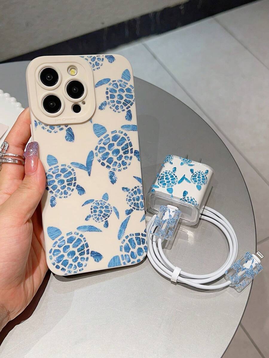 Set de funda para teléfono beige + protector de cargador, organizador de cable anti-doblado