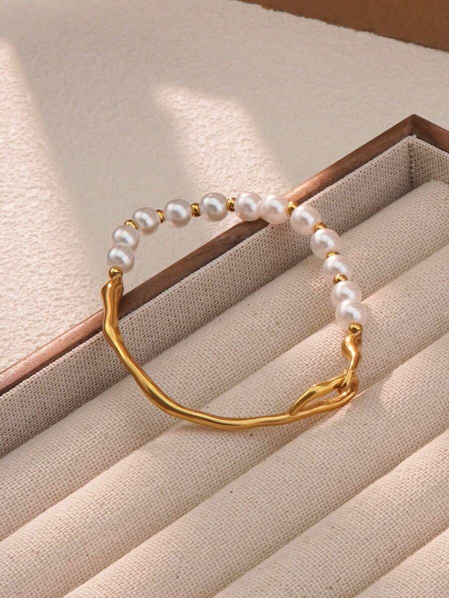 1pc Elegant Vintage Style Stainless Steel Bead Decor Bracelet, Suitable For Women To Wear At Banquets, Weddings Or As Valentine's Day Gift,Mom,Mother,Mother's Day,Gift