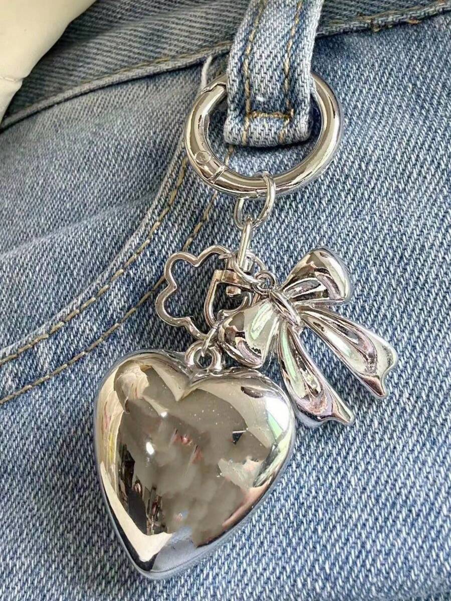 1pc Women's Y2K Style Heart & Bowknot Chain Pendant Retro Girlhood Keychain Bag Decoration Valentine's Day Valentines Gift Souvenir Car Accessories Bag Charm