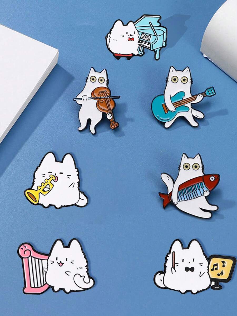 Cartoon Cat Brooch, Symphony Orchestra Series, Violin & Piano Instrument Combination, Creative Badge For Playing Music, Cute Personalized Accessory For Clothes, Bags, Etc.