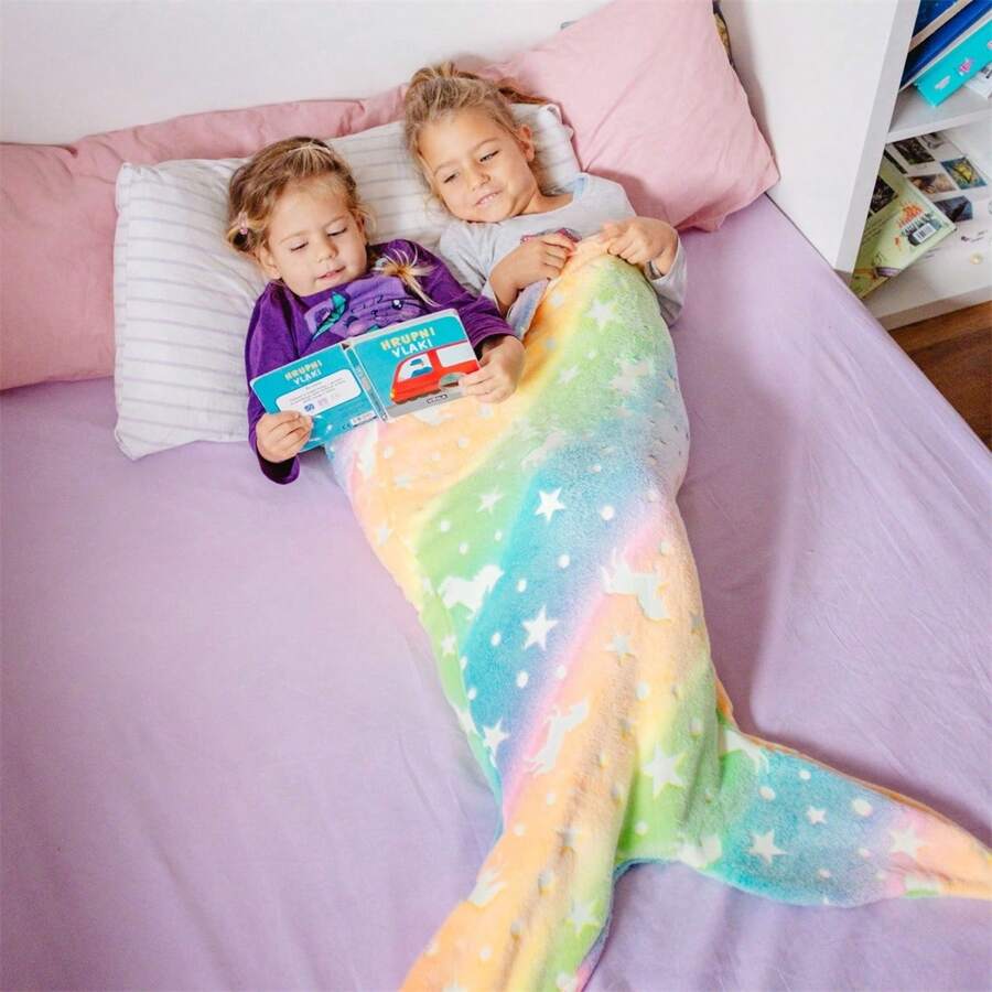 Bolsa de dormir con iluminación infantil, manta con iluminación estilo mermaid y cielo estrellado, decoración navideña