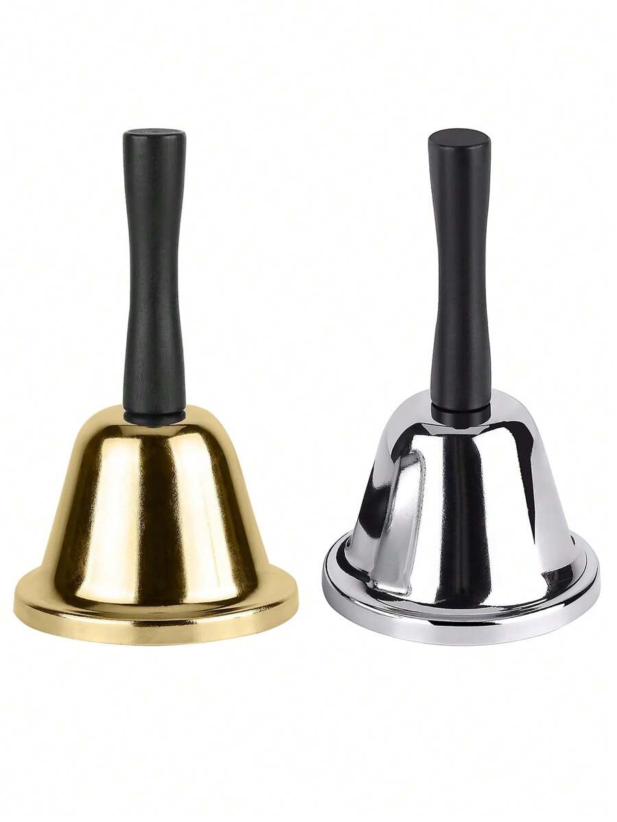 2 Peças de Sinos de Mão Dourados e Prateados Premium - Sinos de Jantar Clássicos e Altos para Casamentos, Salas de Aula Escolares, Serviço de Restaurante, Recepção de Hotel, Eventos de Igreja, Festas de Natal, Noites de Jogos e Reuniões Familiares - Sino de Serviço Metálico Durável com Tom de Campainha Claro para Anúncios, Marcação e Comemorações Festivas