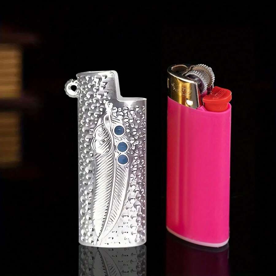 Estuche para encendedor vintage elegante y duradero de metal - ¡Encendedor BIC J6 de tamaño completo!