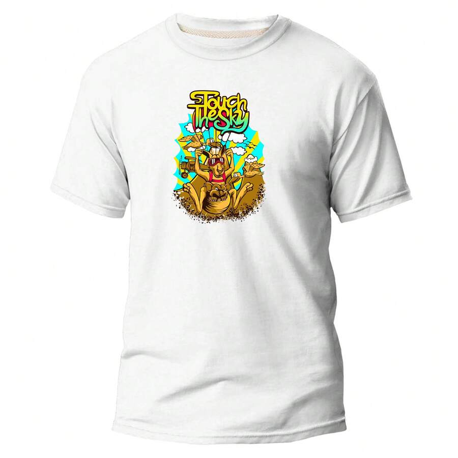 Camiseta Básica Unissex Tecido Algodão Premium Canguru de Oculos Vermelho Saltando Para Quedas Streetwear Style Oversized