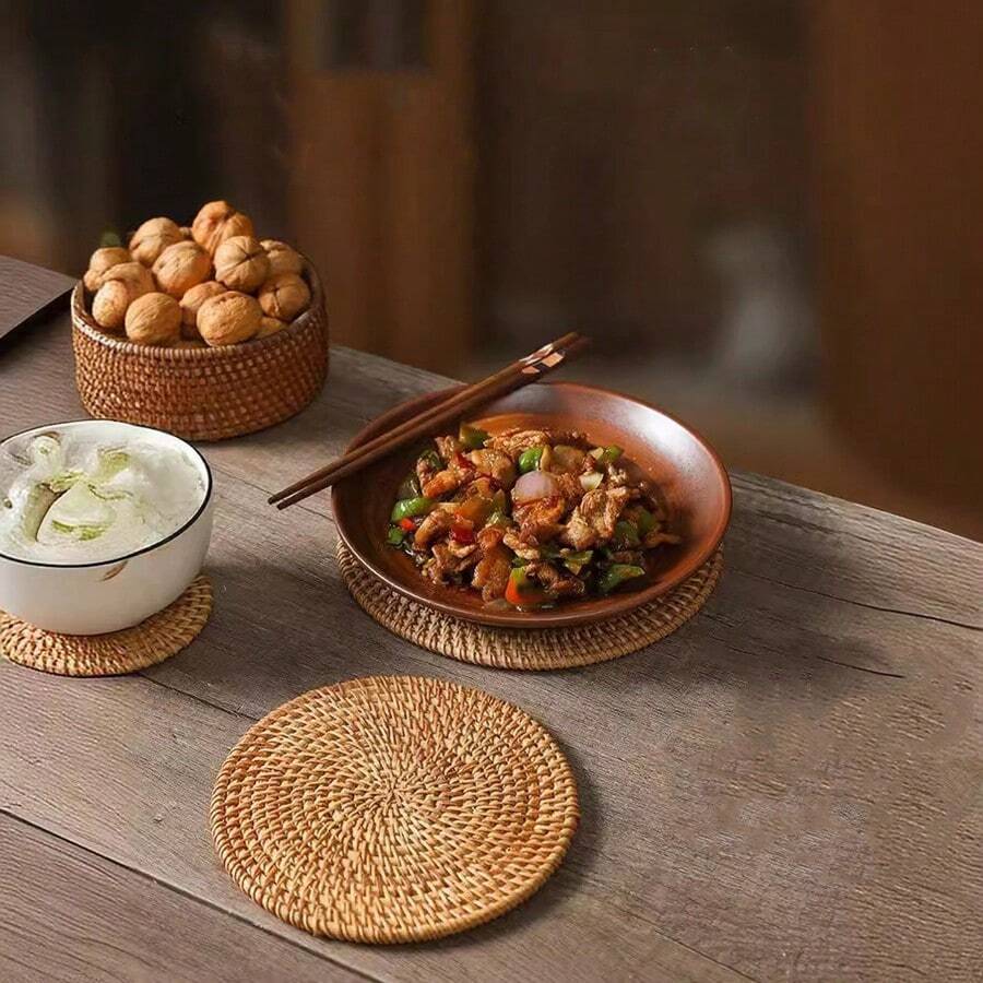 1pc Vietnam Autumn Rattan Woven Coaster Set Tea Mat Cup Tea Ceremony Tea Set Iron Pot Heat Insulation Mat To Keep Pot Mat Purple Sand Pot Placemat