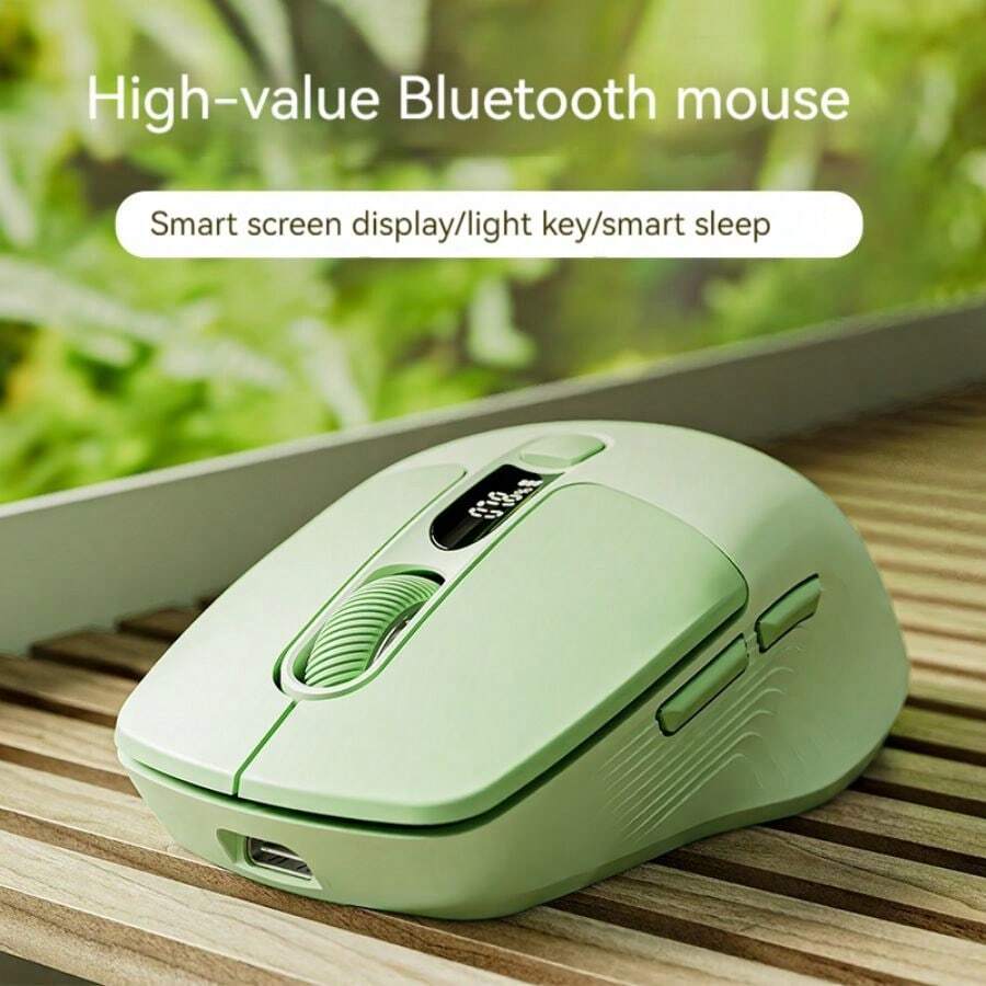EWEADN Q1 Lichtgroene draadloze kantoormuis voor meisjes met extern voedingsdisplay Ergonomisch ontwerp Handcurve Curve Computerrandapparatuur, zeer aantrekkelijke casual zakelijke muis