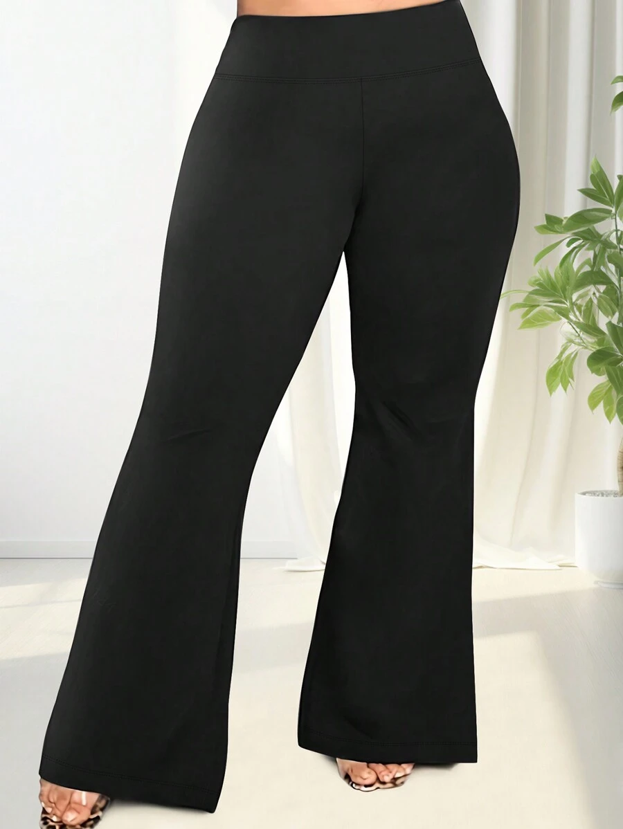 Plus Size High Waisted Solid Color Elastic Flared Sports Pants
