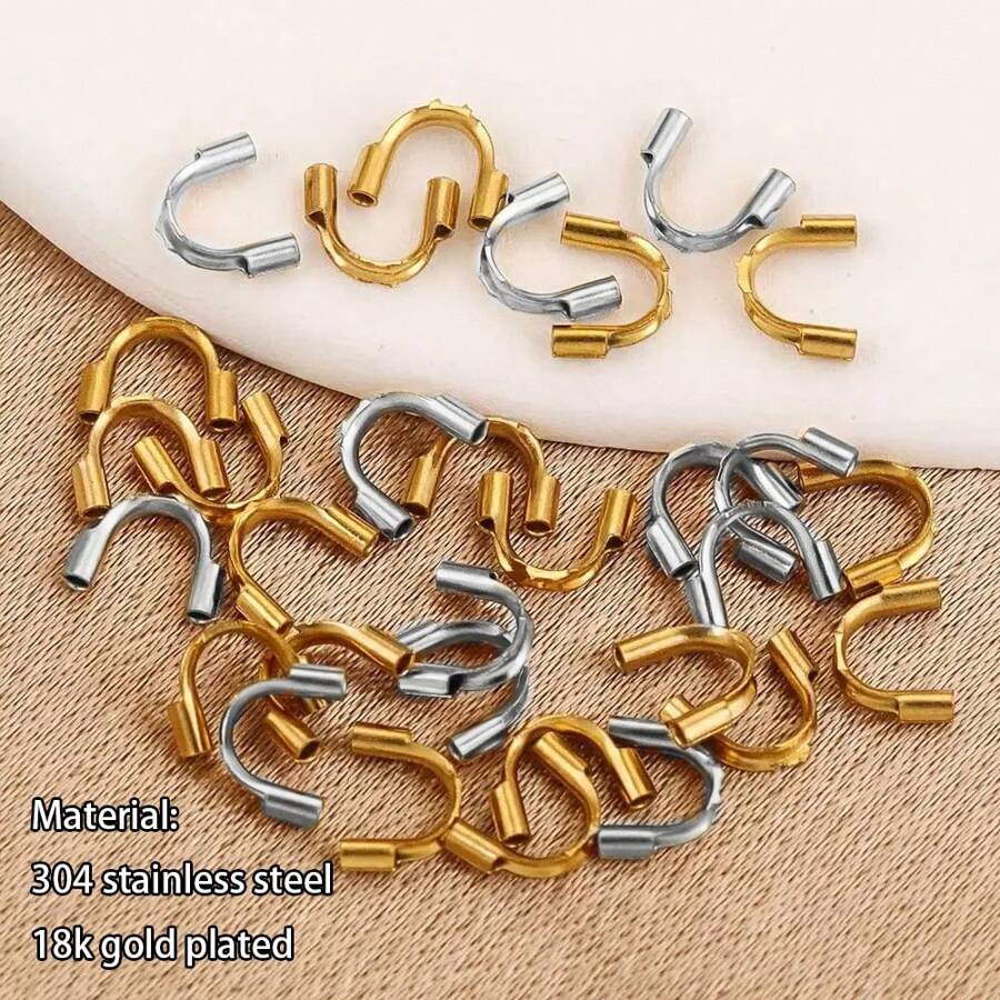 50 Pcs 304 Stainless Steel U-Button Wire Guard For Jewelry Making Accessories Wire Protection Ring Clip Connector DIY Jewelry Accessory Wire Guard