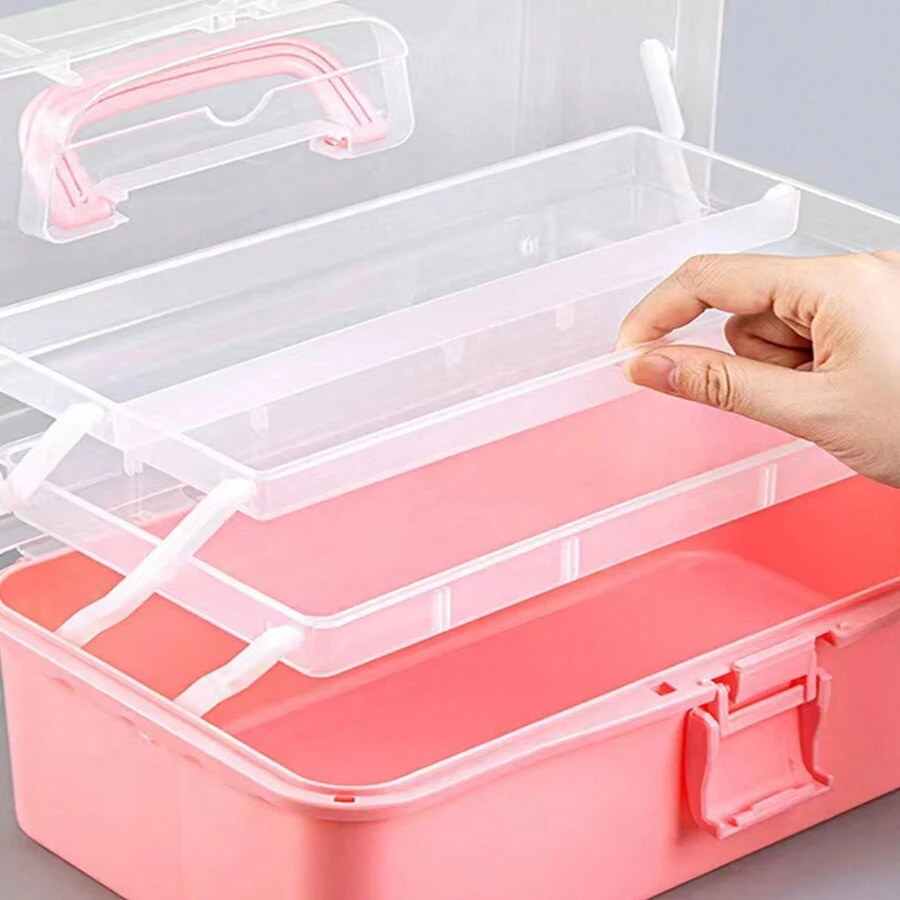 1 pezzo Scatola portaoggetti pieghevole a 3 strati, cassetta per attrezzi in metallo, custodia per manicure, scatola per immagazzinare materiale plastico/medicinali per studenti d'arte, per il ritorno a scuola