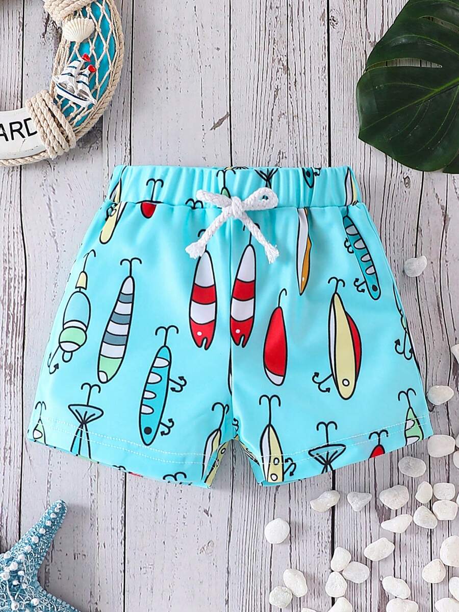 Cartoon Print Young Boy Casual Swim Trunks