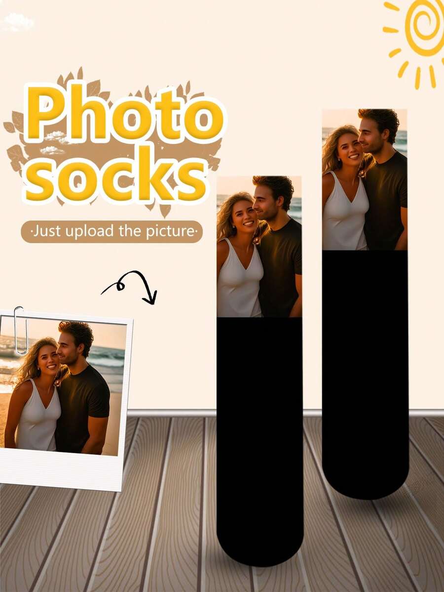 1 Pair Personalized Customized Photo Face Print Women's Funny Mid-Calf Socks, Interesting Couple Long Socks With Customized Images, Great Gift Idea For Valentine's Day, Birthdays And Other Occasions