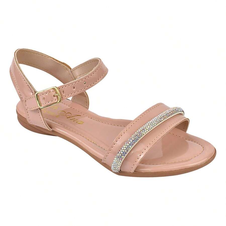 Sandália Infantil Rasteira Casual Fivela Gáspea Tira Strass Brilho Confortável Moda