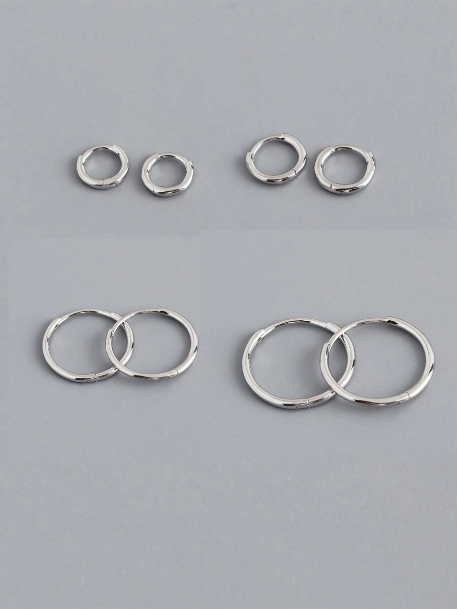 HuooNew 1 par de Pendientes minimalistas de aro circular de plata esterlina 925, regalo de joyería de plata para mujeres