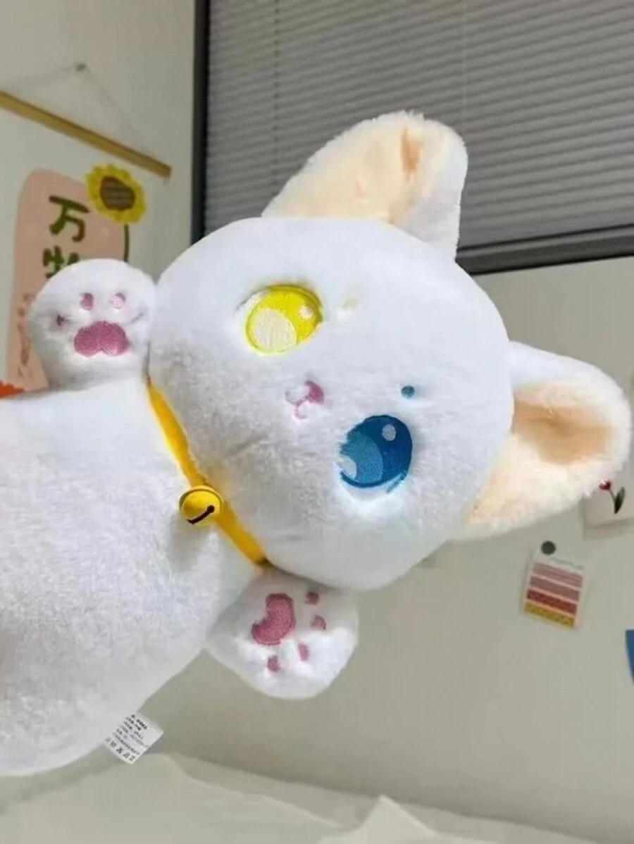 Peluche de Felpa de Gato Michi con Campana Blanco, Negro, Gato de Regalo para Niña Niño Novio Novia, Adorable y Suave
