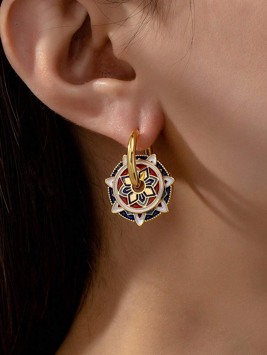 1 Paar Kupferlegierung Dual-Purpose Makronen Serie bunte Email Kleeblatt, Pentagramm, Tropfglasur geometrischer Ring modische vielseitige Damen Ohrringe, DIY Ohrringe, Muttertags Geschenk