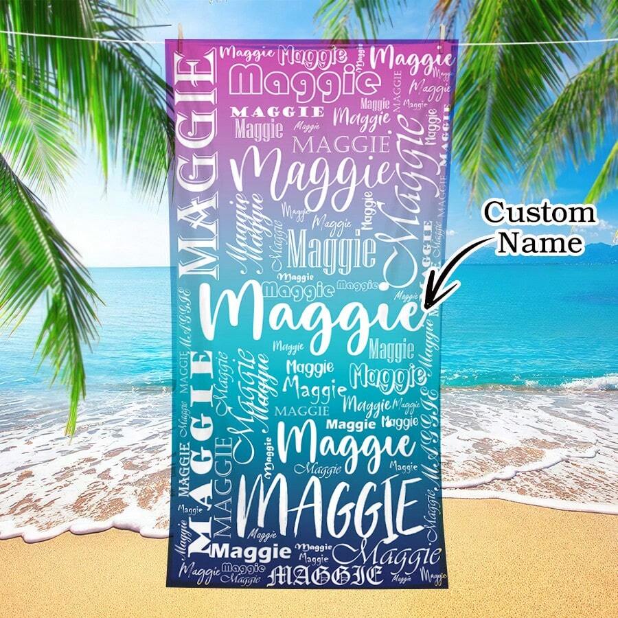 1 pièce Serviette de plage personnalisée, 80*160cm, serviette de plage personnalisée de 12 couleurs avec votre nom, serviette de plage absorbante, grande couverture de plage d'été, cadeau pour fête de plage, accessoires de plage multifonctionnels, séchage rapide pour anniversaires, Saint-Valentin, Fête des Mères, anniversaires, Jour des Enfants, Fête des Pères, remise des diplômes, mariages, pendaison de crémaillère, salle de bain, salon, chambre à coucher, décoration pour vacances à la maison, essentiels de voyage