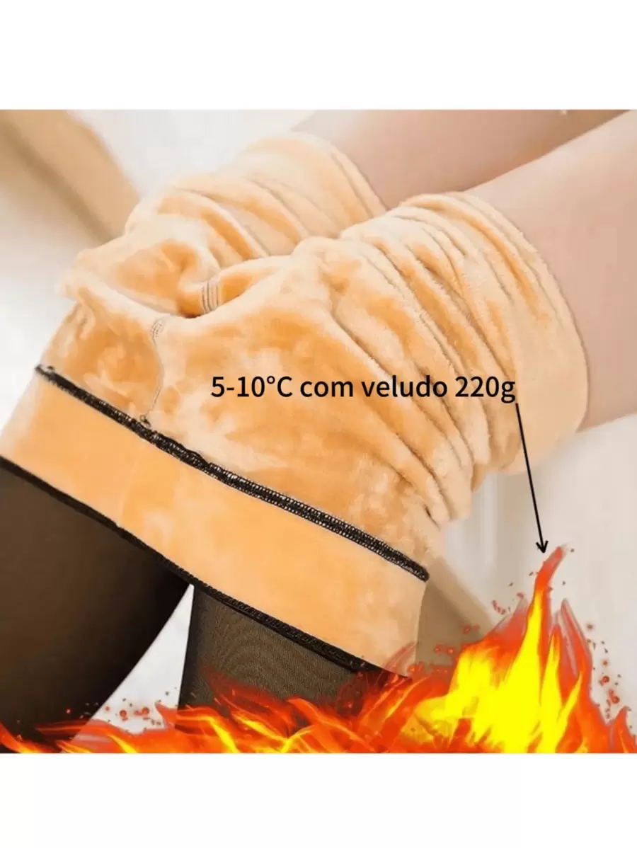 Meia-Calça Térmica Forrada Peluciada Translúcida de Lã Feminina Super Elástica Slim 220g