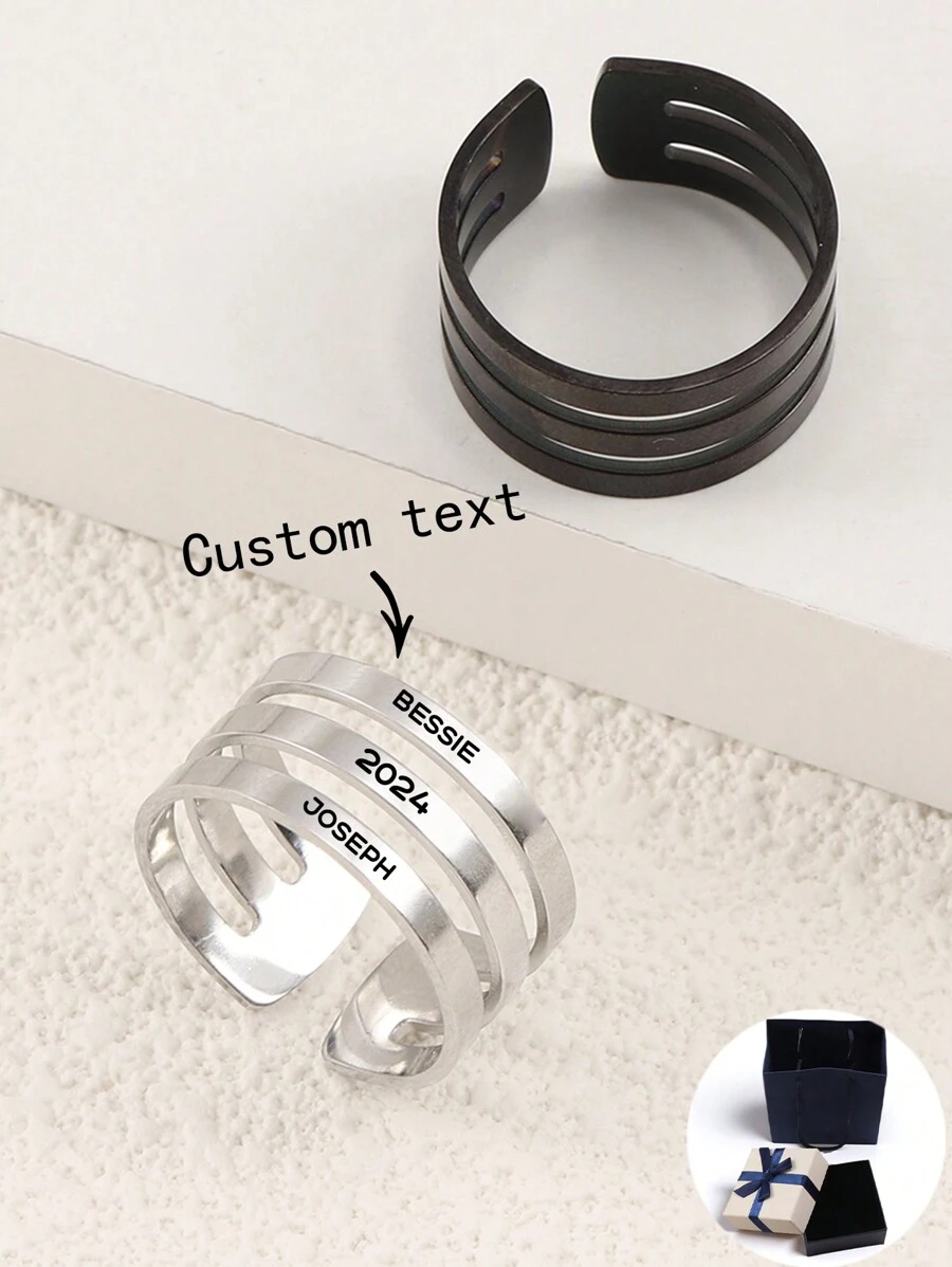 Customizable Fashionable Minimalist Open Ring, Can Be Personalized With Names, Slogans, Places, And Dates. Suitable For Birthdays, Valentine's Day, Anniversary, And Gifting To Girlfriend, Boyfriend, Friends. Perfect For Daily Wear.