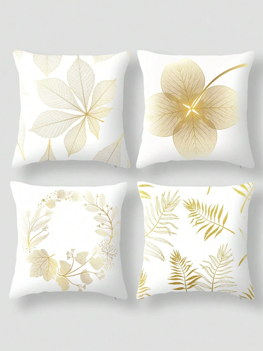 4 Stücke/Set, Kissenbezüge mit mehrere Größen und goldener Blattmuster, geeignet für Sofa, Wohnzimmer, Bett, Kissenbezug, quadratische Kissenhüllen, Heimdekoration, erhältlich in verschiedenen Größen, digital Muster, modisch und einfach, geeignet für Sofa, Bürodekoration, Heimdekoration, Stoffkunst-Deko Zubehör, Auto-Geschenke, bedrucktes Kissen, Bett Kopfstütze, Sofa Kissen, Heimdekoration Sofa-Kissen, Auto-Kopfstützenbezug, Büro-Kopfstützenbezug