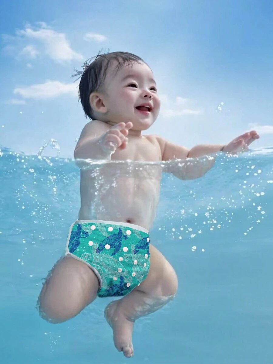 1 pièce Couche de bain de bébé imperméable avec imprimé tortue de mer en filet, décorations et cadeaux pour la douche de bébé et la famille