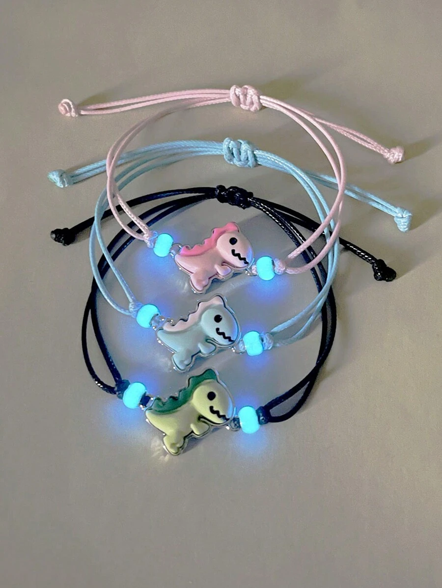 ATLVXJL 3pcs/Set Good Friend Sister Brother Couples Dinosaurs Cutel Decoration Woven Charm Bracelet For Women Loved Ones Holiday Gifts