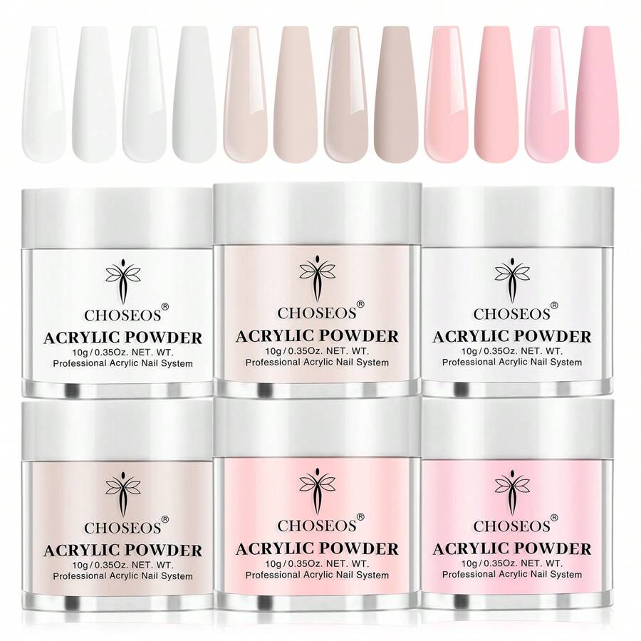 CHOSEOS 6-Color Acrylic Crystal Powder Kit, Perfect Choice For Salon-Level Manicure At Home, Ideal For Beginners And Professionals