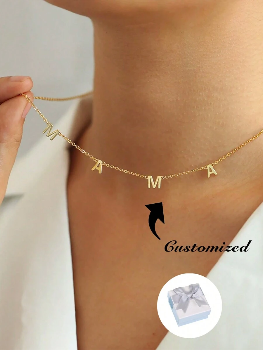 Colar de letras personalizado para mulheres, gargantilha simples, pingente com nome personalizado, presente de aço inoxidável para meninas, mãe, ouro, elegante, moda outono, contratado, simples, casual, dinheiro antigo, fofinhos, personalizado, exclusivo, presentes ideais para sua namorada, mãe, família, amigos, filha, para aniversários, para aniversários, para uso diário, para baile de formatura, para dia das mães, para dia dos namorados, para formatura, para casamentos, para festa