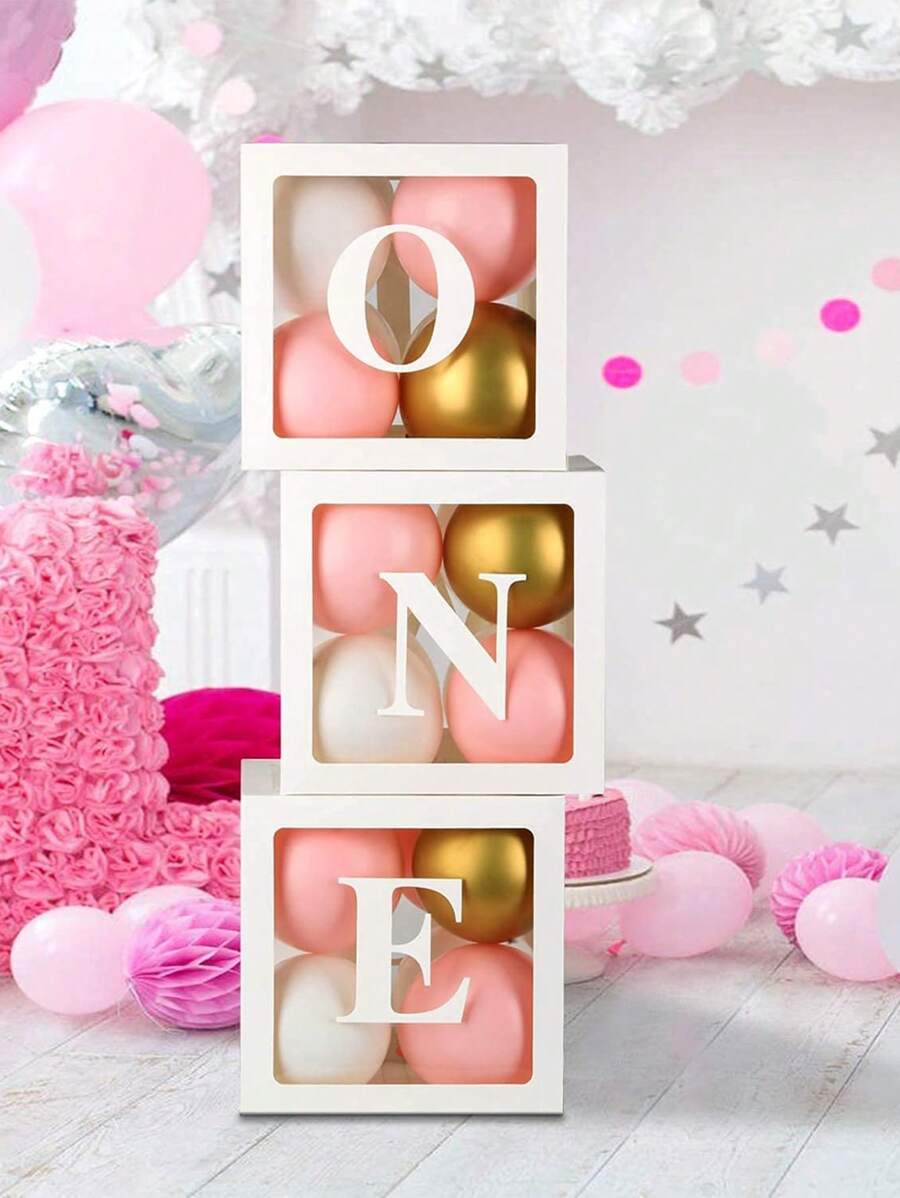 Decorazioni per il primo compleanno per bambino o bambina, 3 palloncini scatole con scritta "ONE" per 1° compleanno, blocchi trasparenti con lettera "ONE" come decorazione per festa, set fotografico, tortafesta del primo compleanno o per doccia del bambino, regali e decorazioni per la famiglia