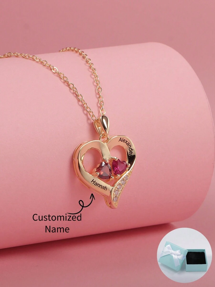 Collar grabado y personalizado con piedra en forma de corazón para cumpleaños con diseño de regalo para el Día del Padre, Día de la Madre, Día de San Valentín y aniversarios de cumpleaños, graduación, Navidad y como regalo de alta gama para amigos, compañeros de clase y familiares