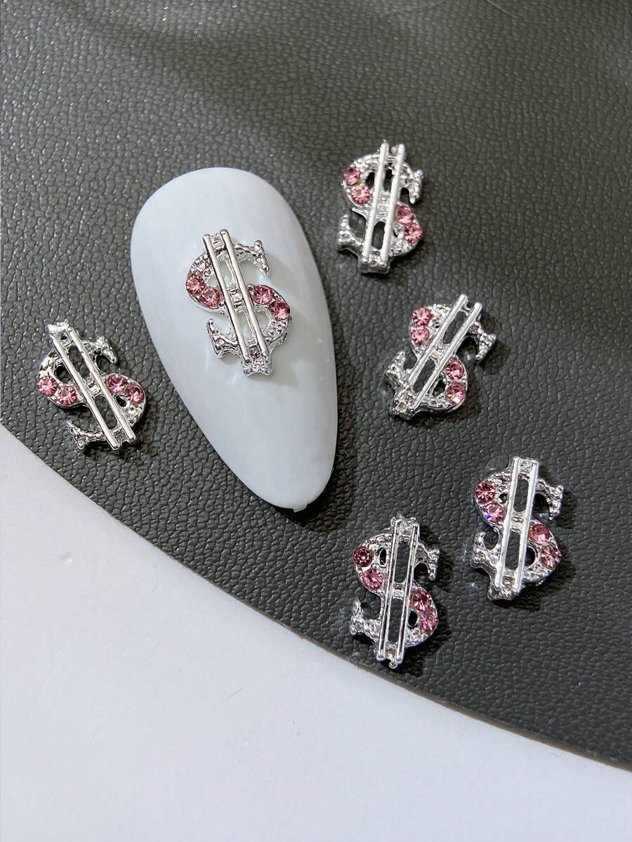 10 Stücke Gold & Silber Pulver Diamant Dollarzeichen Nagel Kunst Dekoration, Symbol aus Münzlegierung 3D Luxus Nagel Glitzer Schmuck DIY Nagelanhänger Nagel Edelsteine Nagelbedarf