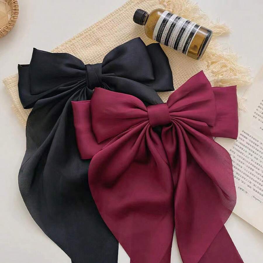 1 Large Bow Spring Clip For Women, Simple And Solid Color Matching, Suitable For Wearing Out