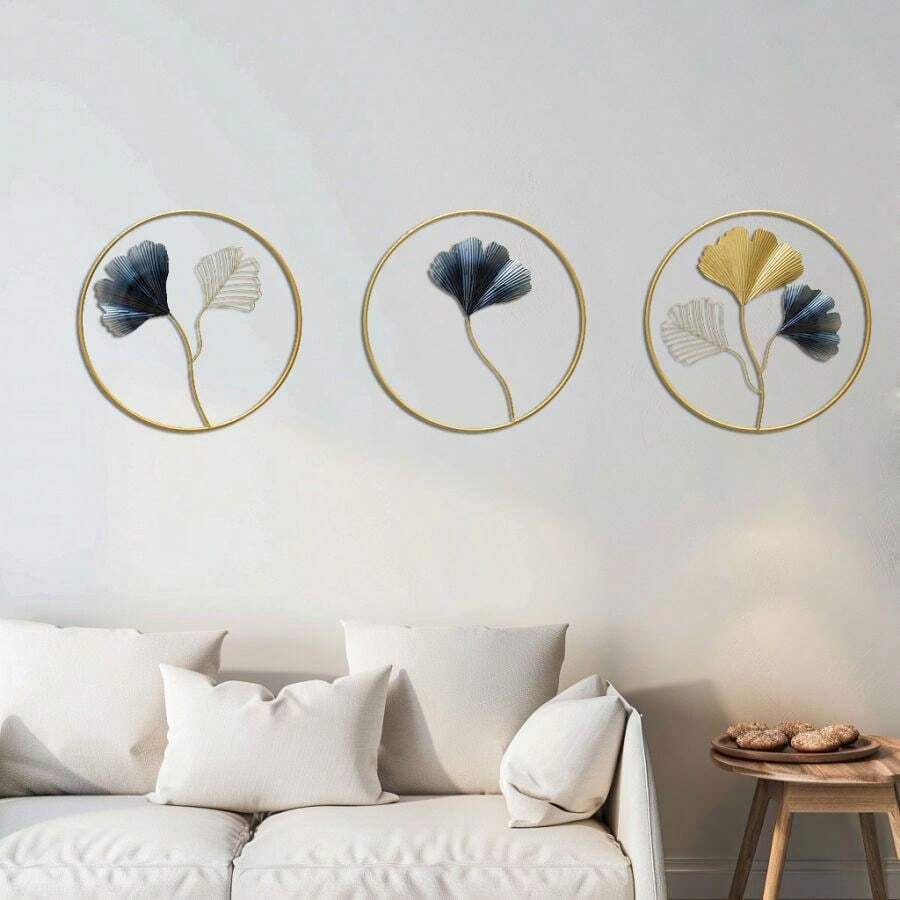 3pcs/Set Ginkgo Leaf Decor Wall Hanging, Modern Stylish Indoor Home Living Room Bedroom Metal Wall Decor Gifts Birthday Graduation E-I-D