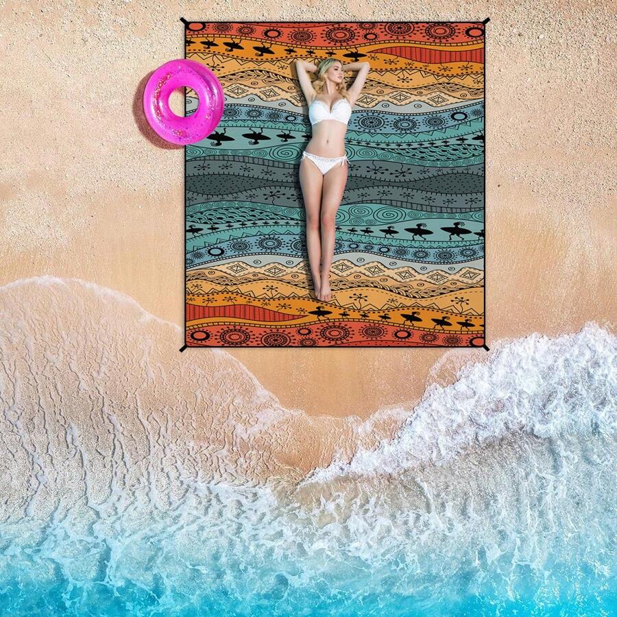 1 pièce Tapis de plage imperméable d'extérieur, tapis de pique-nique de style bohème séchage rapide, tapis de sol de camping