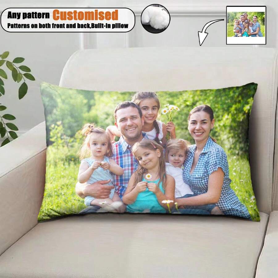 1 pièce d'oreiller décoratif carré personnalisable (avec noyau d'oreiller) pour salon, chambre à coucher, canapé, personnalisé avec des photos de famille, des selfies, des photos d'animaux, de beaux paysages ou tout autre image, oreiller doux et très élastique