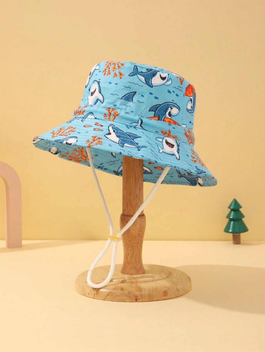 1 pieza Sombrero de cubo con protección solar con estampado de tiburón para exteriores