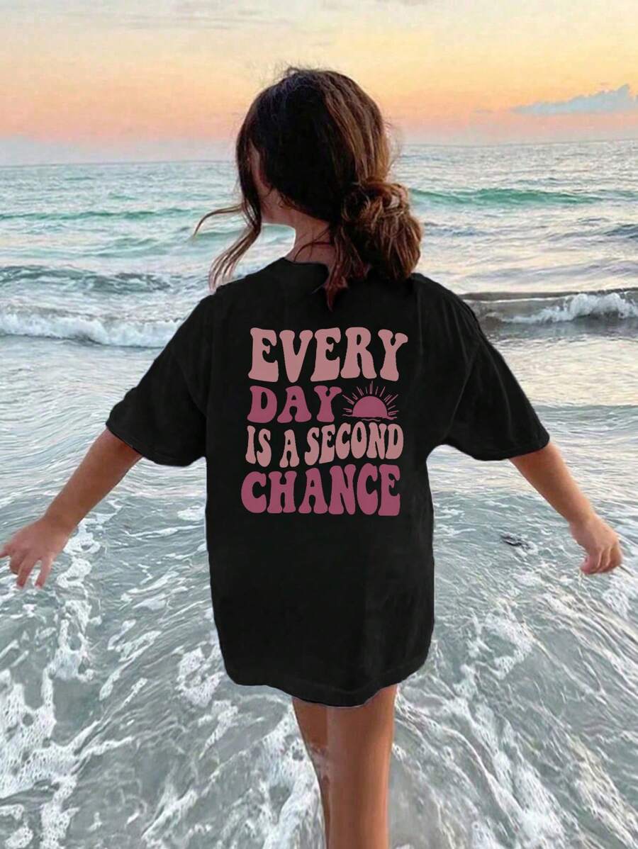 1pc Casual Girls Printed Round Neck Short Sleeve T-Shirt, Colorful Student Summer Youth Clothing - Wear Our Comfortable And Fashionable Children's T-Shirts To Explore The World